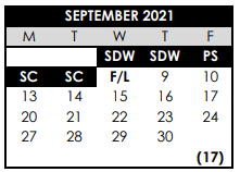 District School Academic Calendar for School Of Science & Technology for September 2021