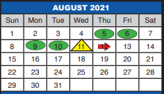 District School Academic Calendar for Beckville Sunset Elementary for August 2021