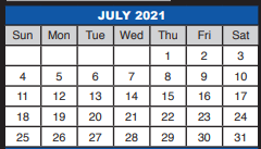 District School Academic Calendar for Beckville Jr-sr High School for July 2021