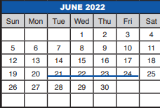 District School Academic Calendar for Beckville Sunset Elementary for June 2022