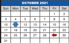 District School Academic Calendar for Beckville Sunset Elementary for October 2021
