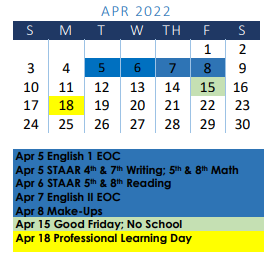 District School Academic Calendar for A C Jones High School for April 2022