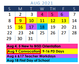 District School Academic Calendar for Learning Resource Center for August 2021