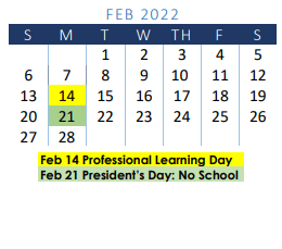 District School Academic Calendar for Learning Resource Center for February 2022