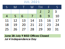 District School Academic Calendar for Learning Resource Center for July 2021