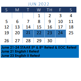 District School Academic Calendar for A C Jones High School for June 2022
