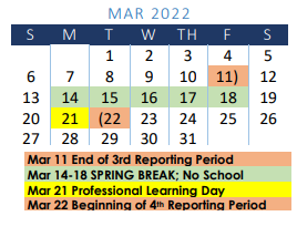 District School Academic Calendar for Thomas Jefferson Int for March 2022
