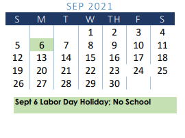 District School Academic Calendar for Thomas Jefferson Int for September 2021