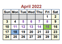 District School Academic Calendar for Bells Elementary for April 2022
