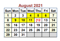 District School Academic Calendar for Pritchard Junior High for August 2021