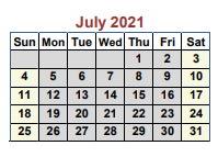 District School Academic Calendar for Bells Elementary for July 2021