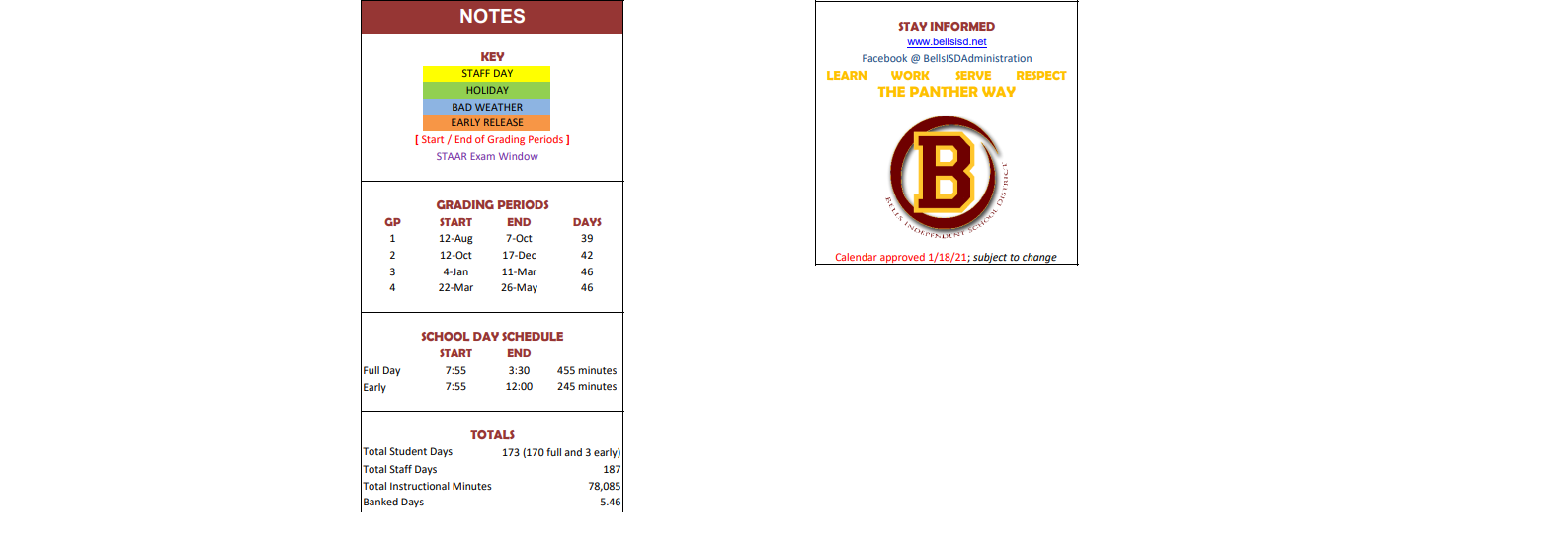 District School Academic Calendar Key for Bells High School