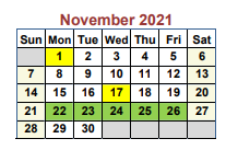 District School Academic Calendar for Pritchard Junior High for November 2021