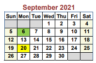 District School Academic Calendar for Bells Elementary for September 2021