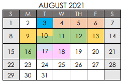 District School Academic Calendar for Spicer Alter Ed Ctr for August 2021