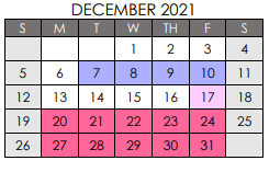 District School Academic Calendar for Spicer Alter Ed Ctr for December 2021