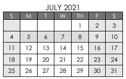 District School Academic Calendar for Spicer Alter Ed Ctr for July 2021