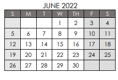 District School Academic Calendar for Spicer Alter Ed Ctr for June 2022