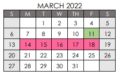 District School Academic Calendar for Spicer Alter Ed Ctr for March 2022