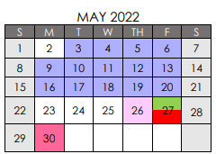 District School Academic Calendar for Spicer Alter Ed Ctr for May 2022