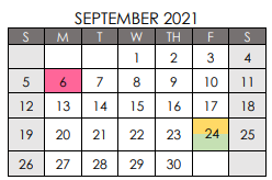District School Academic Calendar for Spicer Alter Ed Ctr for September 2021