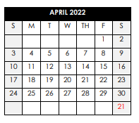 District School Academic Calendar for Teen Parent Center for April 2022