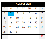 District School Academic Calendar for Weaver Middle School for August 2021