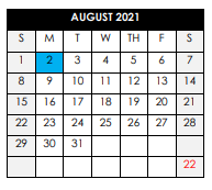 District School Academic Calendar for Rutland Middle School for August 2021