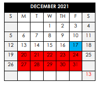 District School Academic Calendar for Central High School for December 2021