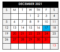 District School Academic Calendar for Alexander II Magnet School for December 2021