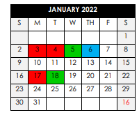 District School Academic Calendar for Bibb County Career/technical Center for January 2022