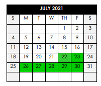 District School Academic Calendar for Hamilton Elementary School for July 2021