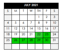 District School Academic Calendar for Woodstock Elementary School for July 2021