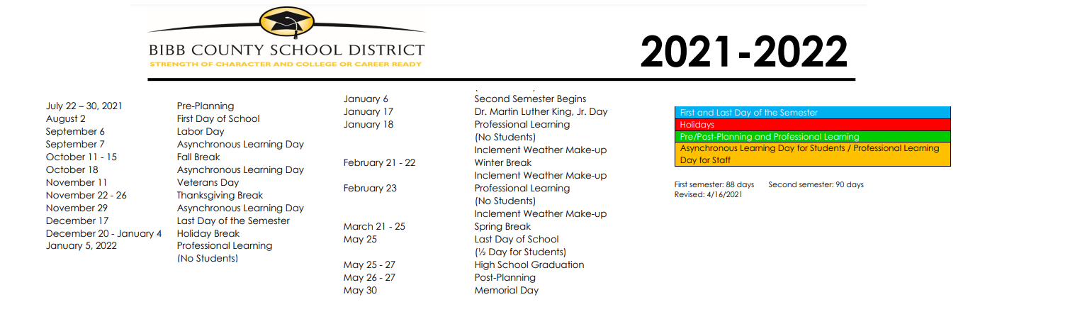 District School Academic Calendar Key for Renaissance Academy