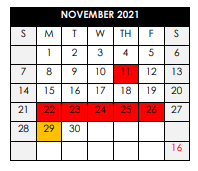 District School Academic Calendar for Alexander II Magnet School for November 2021