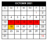 District School Academic Calendar for Middle Georgia Psychoeducational Program for October 2021