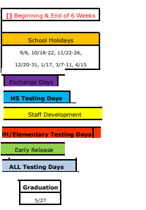 District School Academic Calendar Legend for Big Sandy Junior High