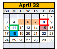 District School Academic Calendar for Big Spring Aep for April 2022