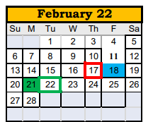 District School Academic Calendar for Washington El for February 2022