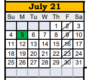 District School Academic Calendar for Big Spring Aep for July 2021