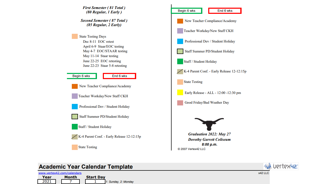 District School Academic Calendar Key for Bauer El