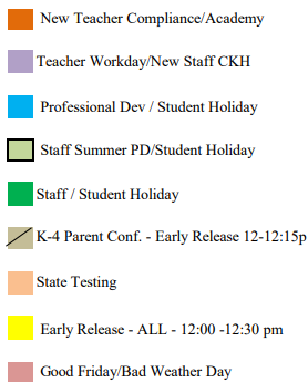 District School Academic Calendar Legend for Washington El