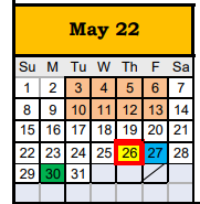 District School Academic Calendar for Washington El for May 2022