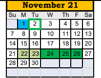District School Academic Calendar for Washington El for November 2021