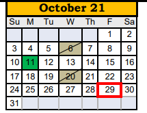 District School Academic Calendar for Big Spring Aep for October 2021