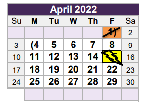 District School Academic Calendar for O H Stowe Elementary for April 2022