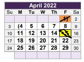 District School Academic Calendar for North Ridge Elementary for April 2022