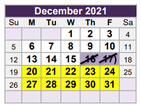 District School Academic Calendar for W A Porter Elementary for December 2021