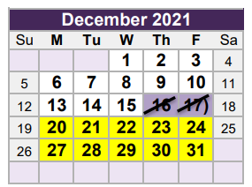 District School Academic Calendar for North Ridge Elementary for December 2021