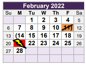District School Academic Calendar for Tarrant Co J J A E P for February 2022